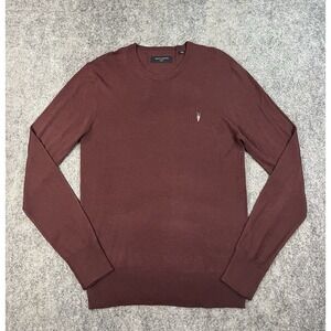 AllSaints Sweater Mens Small Burgandy Wool Blend Crewneck Skull Logo Pullover